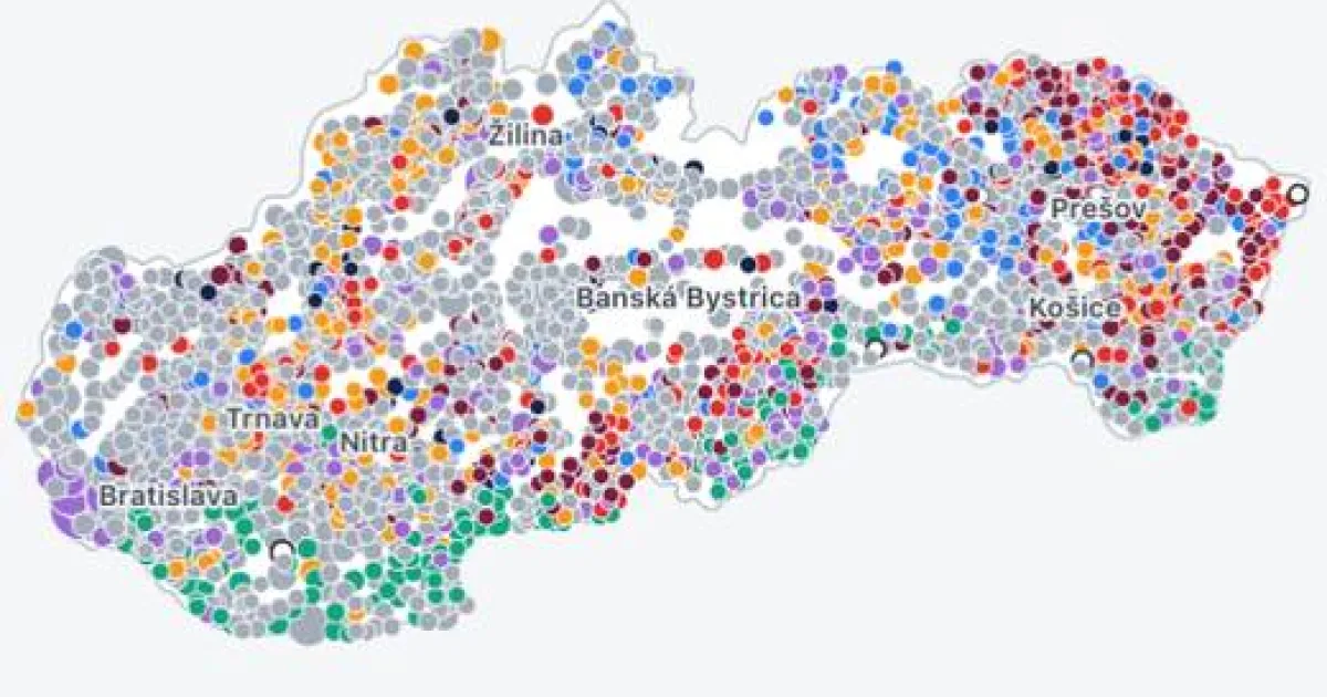 Mapa výsledkov komunálnych volieb 2026 na Slovensku